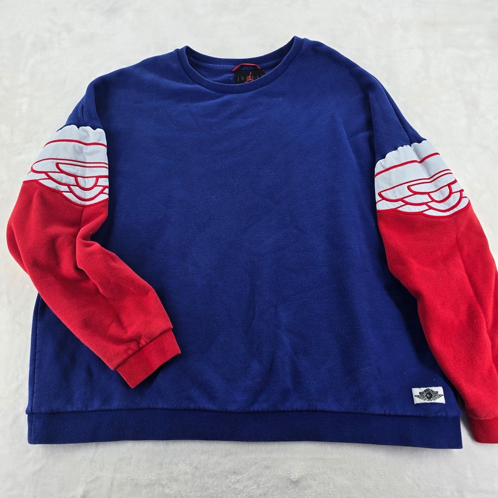 Jordan Sweatshirt Mens 3XL Crewneck Blue Red‎ Wings Logo Pullover AO0426-455